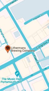 A map of Portsmouth NH with Lithermans Brewing Company shown on Congress St.